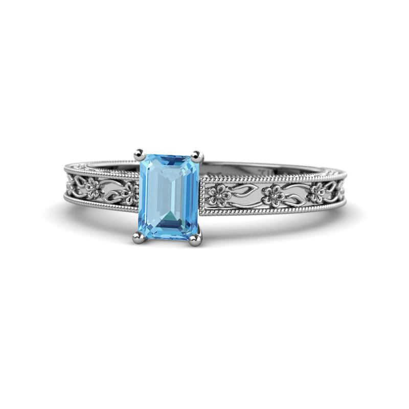 Florie Classic 7x5 mm Emerald Cut Blue Topaz Solitaire Engagement Ring 