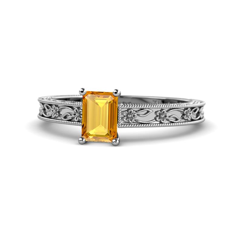 Florie Classic 7x5 mm Emerald Cut Citrine Solitaire Engagement Ring 