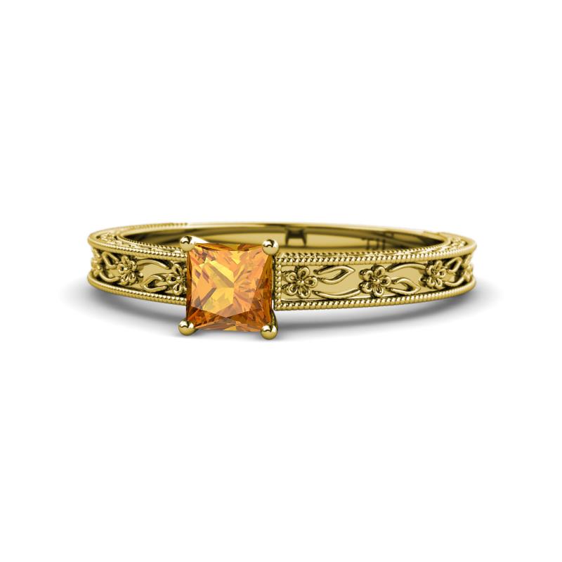 Florie Classic 5.5 mm Princess Cut Citrine Solitaire Engagement Ring 