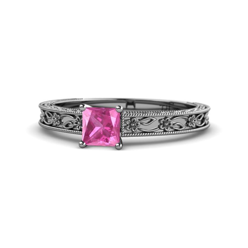Florie Classic 5.5 mm Princess Cut Lab Created Pink Sapphire Solitaire Engagement Ring 