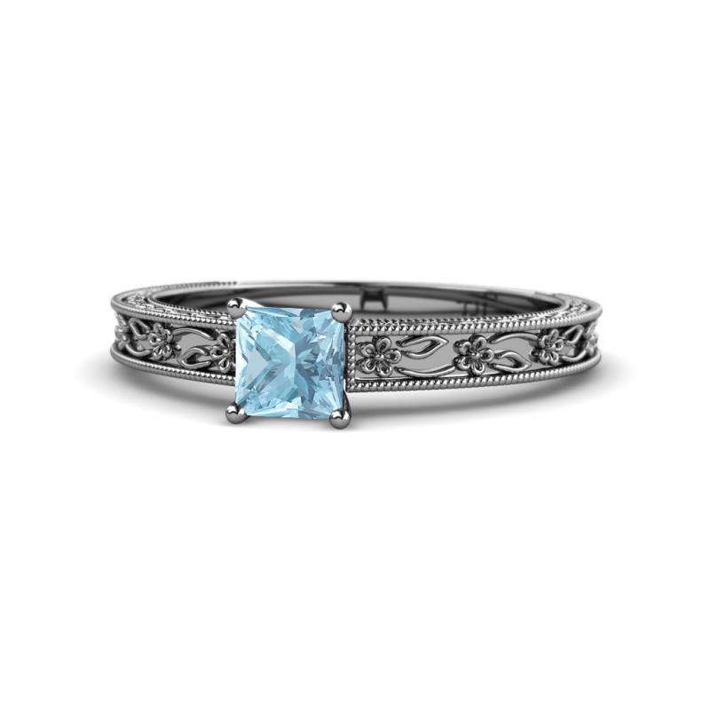 Florie Classic 5.5 mm Princess Cut Aquamarine Solitaire Engagement Ring 