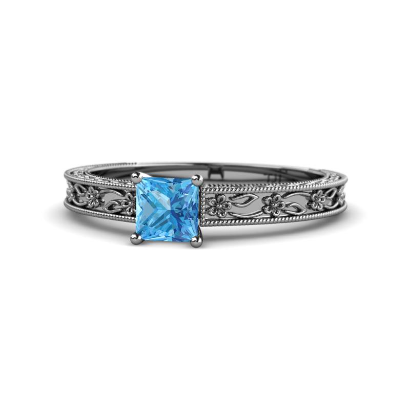 Florie Classic 5.5 mm Princess Cut Blue Topaz Solitaire Engagement Ring 
