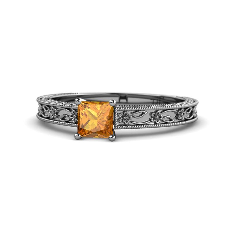 Florie Classic 5.5 mm Princess Cut Citrine Solitaire Engagement Ring 