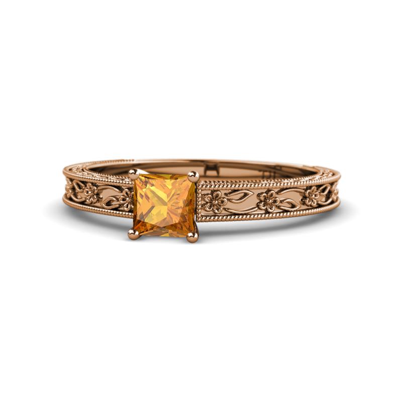 Florie Classic 5.5 mm Princess Cut Citrine Solitaire Engagement Ring 