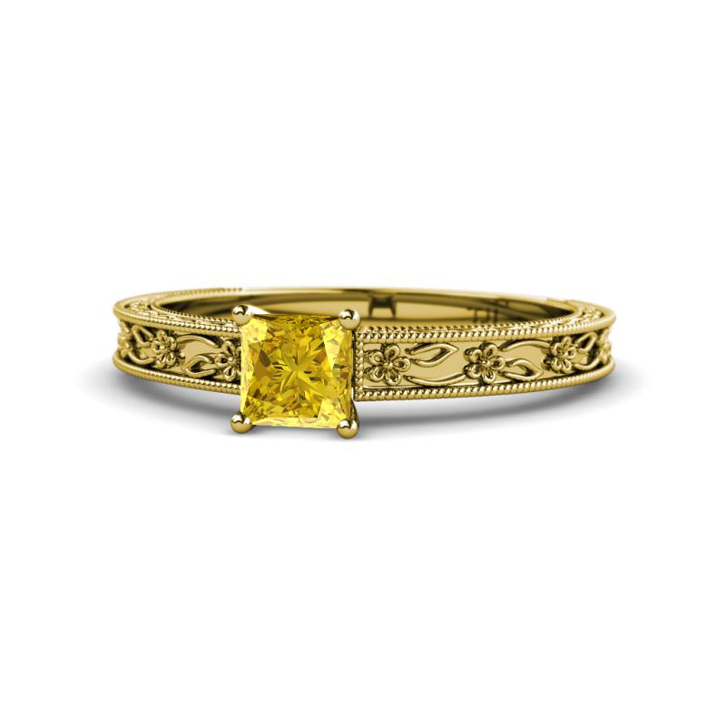 Florie Classic 5.5 mm Princess Cut Lab Created Yellow Sapphire Solitaire Engagement Ring 