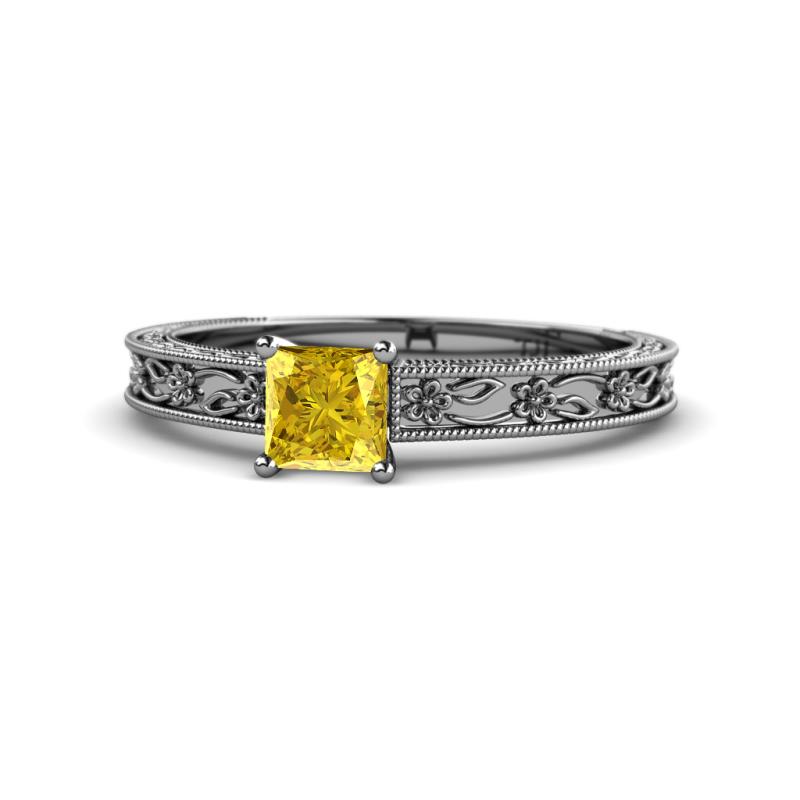 Florie Classic 5.5 mm Princess Cut Lab Created Yellow Sapphire Solitaire Engagement Ring 