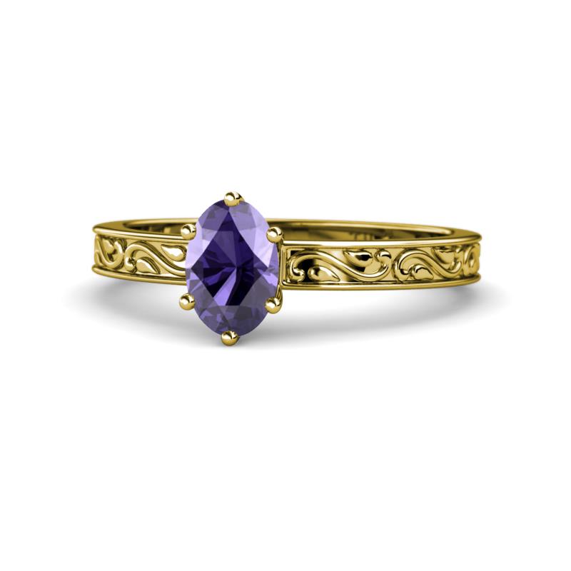 Cael Classic 7x5 mm Oval Shape Iolite Solitaire Engagement Ring 