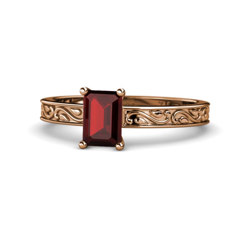 Cael Classic 7x5 mm Emerald Shape Red Garnet Solitaire Engagement Ring 