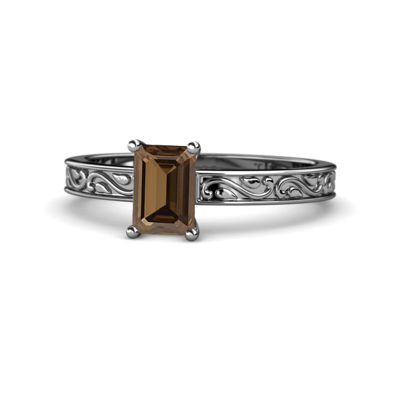Cael Classic 7x5 mm Emerald Shape Smoky Quartz Solitaire Engagement Ring 