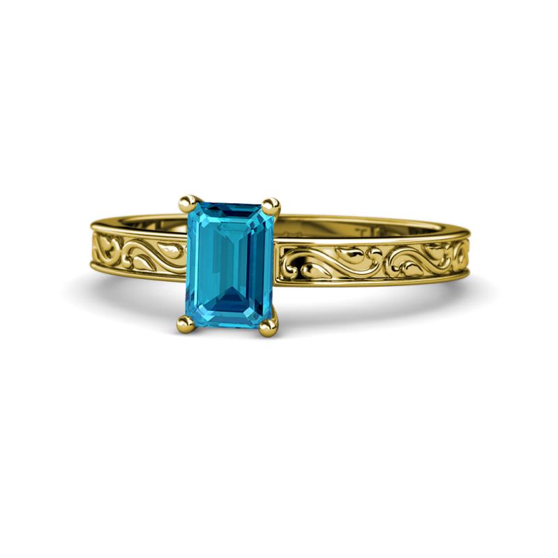 Cael Classic 7x5 mm Emerald Shape London Blue Topaz Solitaire Engagement Ring 