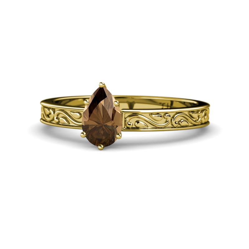 Cael Classic 7x5 mm Pear Shape Smoky Quartz Solitaire Engagement Ring 
