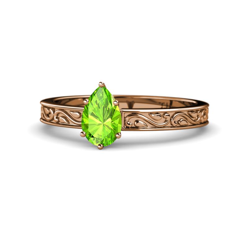 Cael Classic 7x5 mm Pear Shape Peridot Solitaire Engagement Ring 