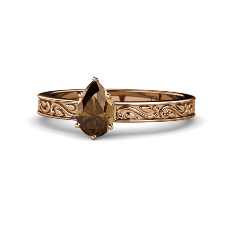 Cael Classic 7x5 mm Pear Shape Smoky Quartz Solitaire Engagement Ring 