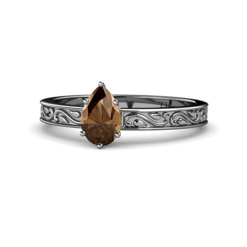 Cael Classic 7x5 mm Pear Shape Smoky Quartz Solitaire Engagement Ring 