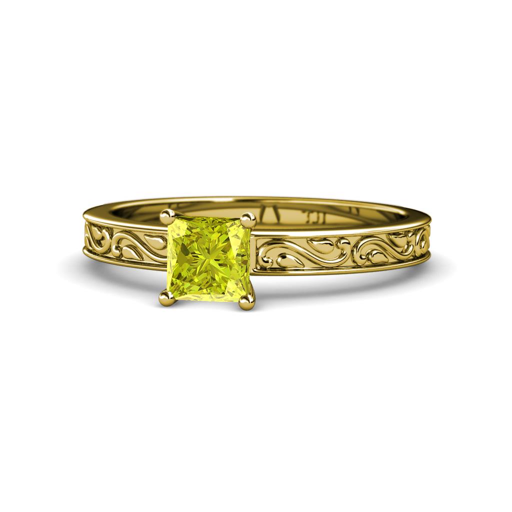 Cael Classic 5.5 mm Princess Cut Yellow Diamond Solitaire Engagement Ring 