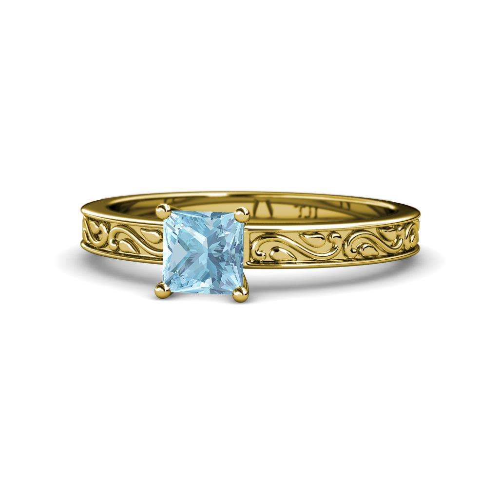 Cael Classic 5.5 mm Princess Cut Aquamarine Solitaire Engagement Ring 