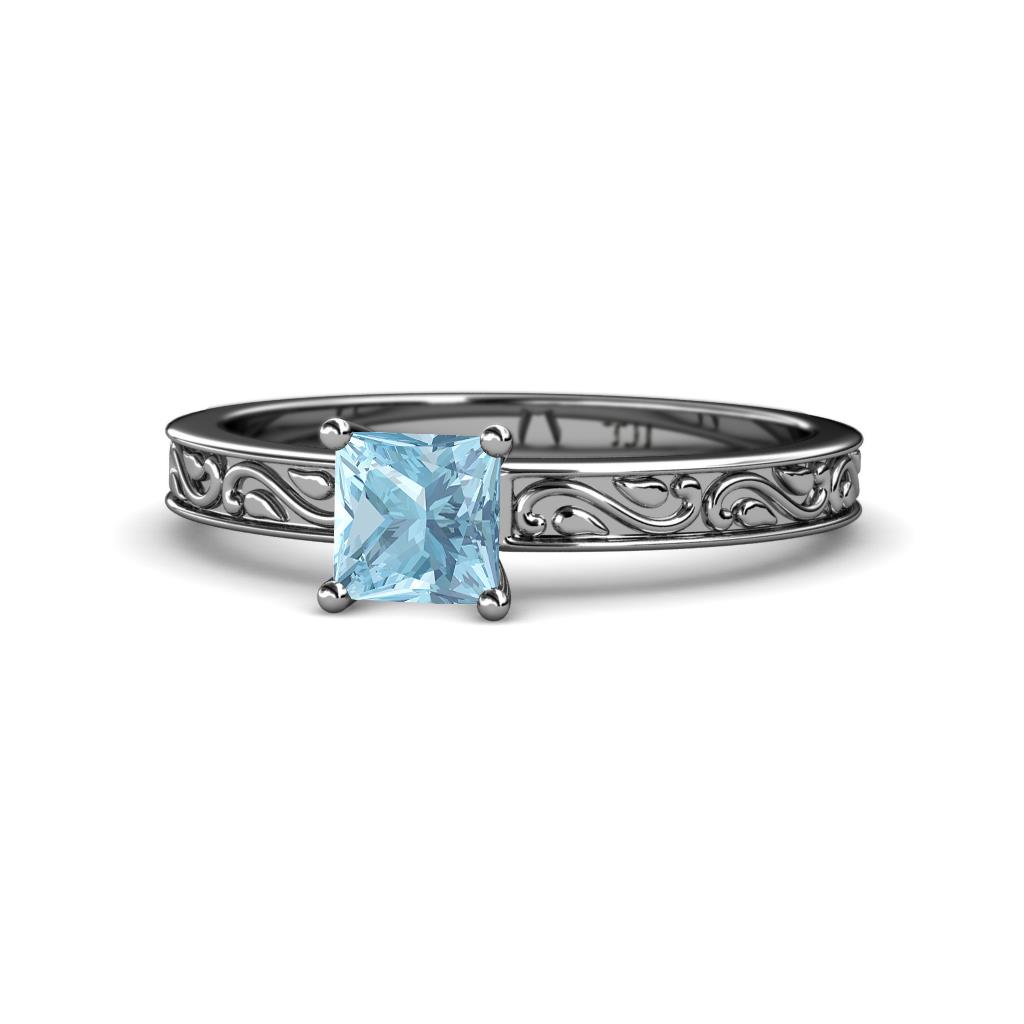Cael Classic 5.5 mm Princess Cut Aquamarine Solitaire Engagement Ring 