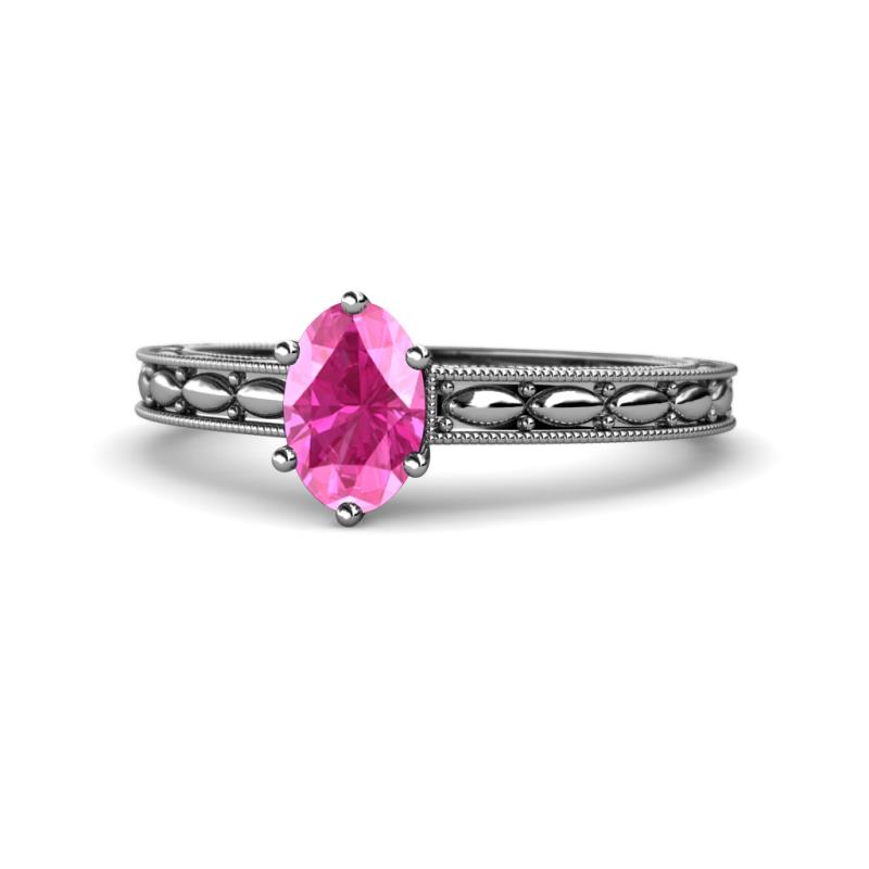 Rachel Classic 7x5 mm Oval Shape Pink Sapphire Solitaire Engagement Ring 