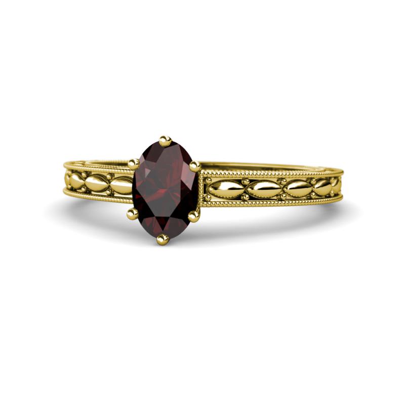 Rachel Classic 7x5 mm Oval Shape Red Garnet Solitaire Engagement Ring 