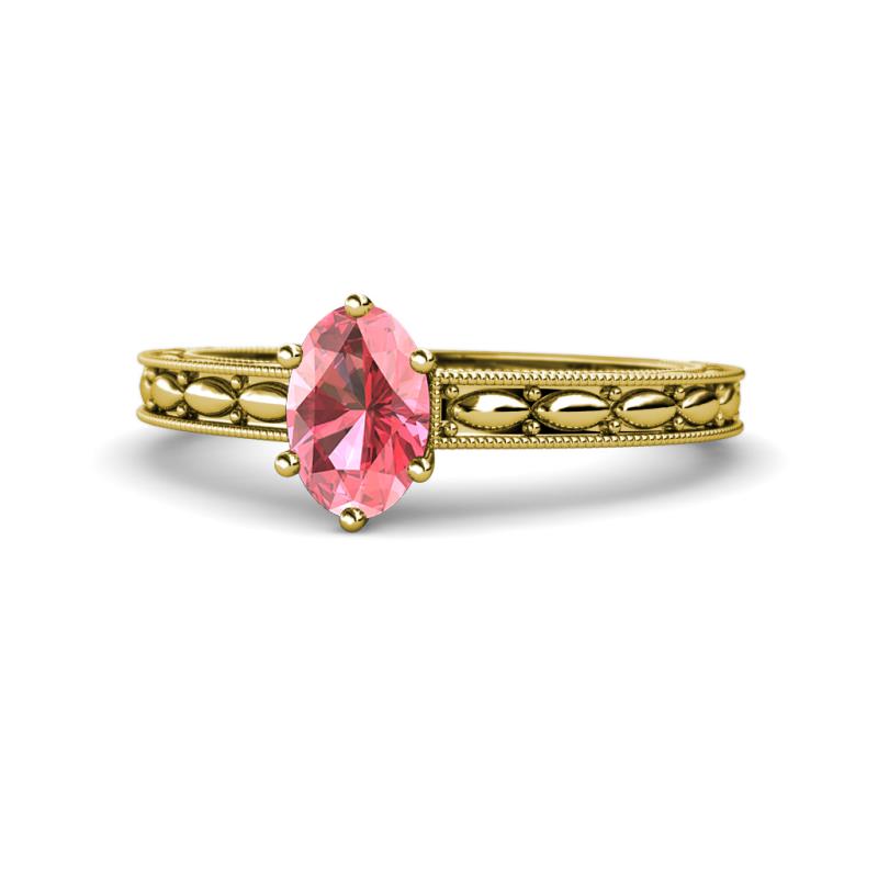 Rachel Classic 7x5 mm Oval Shape Pink Tourmaline Solitaire Engagement Ring 