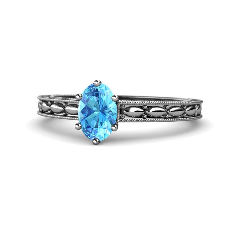 Rachel Classic 7x5 mm Oval Shape Blue Topaz Solitaire Engagement Ring 
