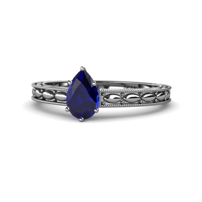Rachel Classic 7x5 mm Pear Shape Blue Sapphire Solitaire Engagement Ring 