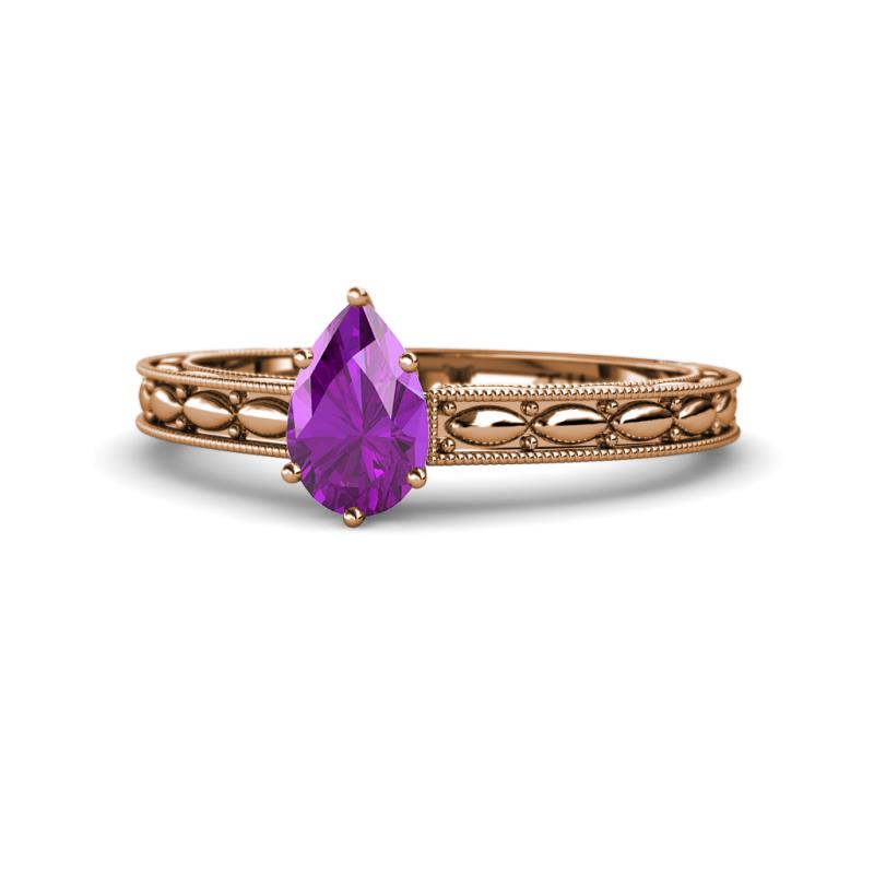 Rachel Classic 7x5 mm Pear Shape Amethyst Solitaire Engagement Ring 