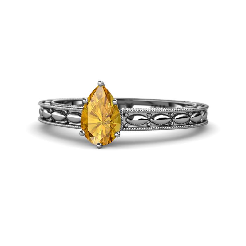 Rachel Classic 7x5 mm Pear Shape Citrine Solitaire Engagement Ring 