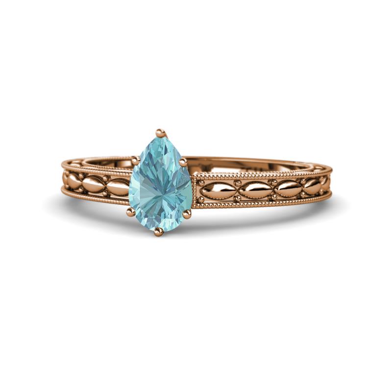 Rachel Classic 7x5 mm Pear Shape Aquamarine Solitaire Engagement Ring 