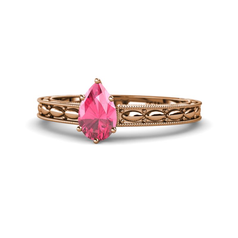Rachel Classic 7x5 mm Pear Shape Pink Tourmaline Solitaire Engagement Ring 