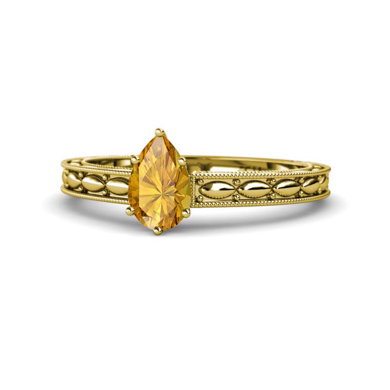 Rachel Classic 7x5 mm Pear Shape Citrine Solitaire Engagement Ring 