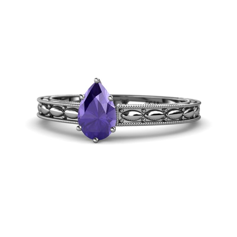Rachel Classic 7x5 mm Pear Shape Iolite Solitaire Engagement Ring 