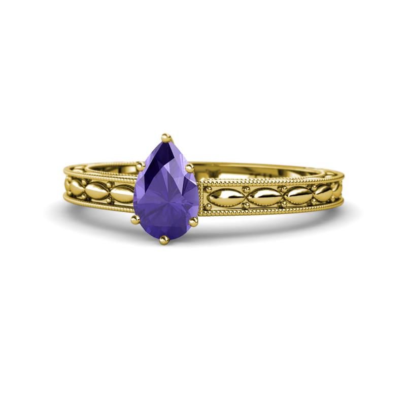 Rachel Classic 7x5 mm Pear Shape Iolite Solitaire Engagement Ring 