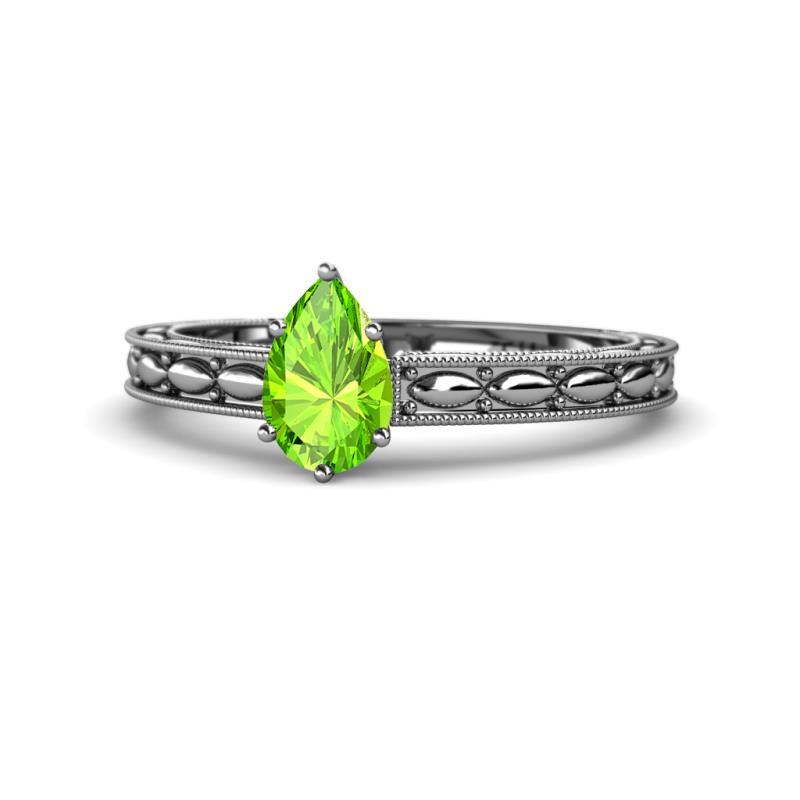 Rachel Classic 7x5 mm Pear Shape Peridot Solitaire Engagement Ring 