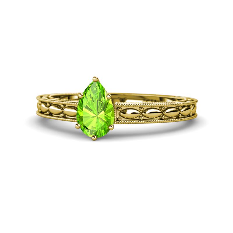 Rachel Classic 7x5 mm Pear Shape Peridot Solitaire Engagement Ring 
