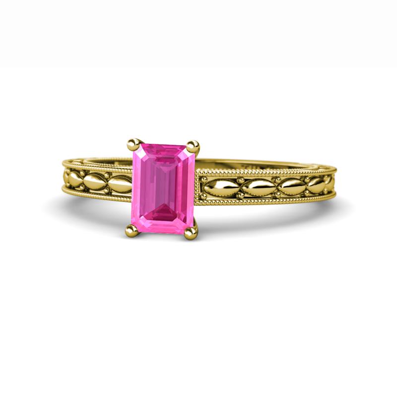 Rachel Classic 7x5 mm Emerald Shape Pink Sapphire Solitaire Engagement Ring 