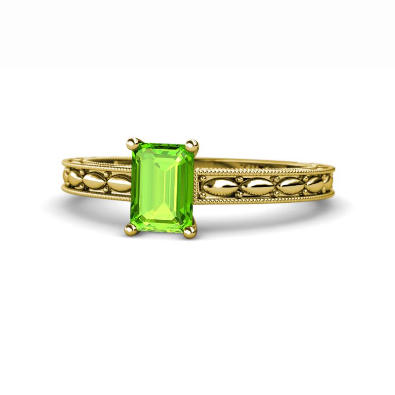 Rachel Classic 7x5 mm Emerald Shape Peridot Solitaire Engagement Ring 