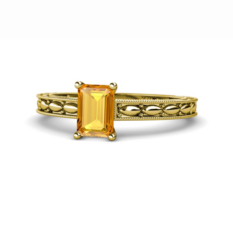 Rachel Classic 7x5 mm Emerald Shape Citrine Solitaire Engagement Ring 