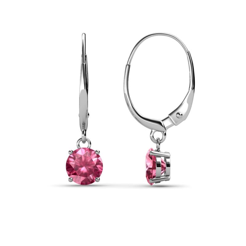 Grania Pink Tourmaline Solitaire Dangling Earrings Pink Tourmaline ctw Four Prong Womens Solitaire Drop and Dangle Earrings K White Gold
