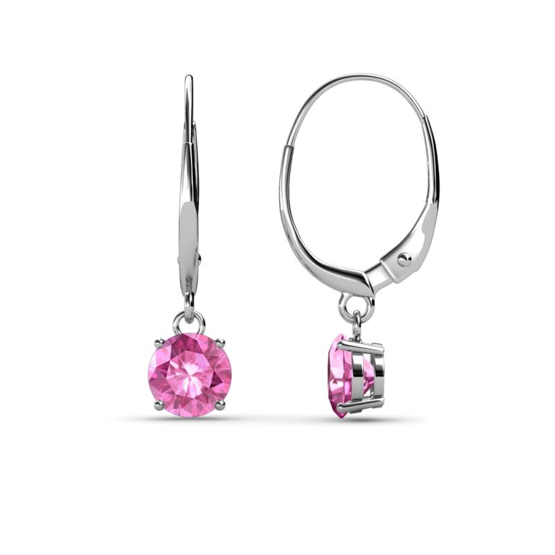 Grania Lab Created Pink Sapphire (5mm) Solitaire Dangling Earrings 