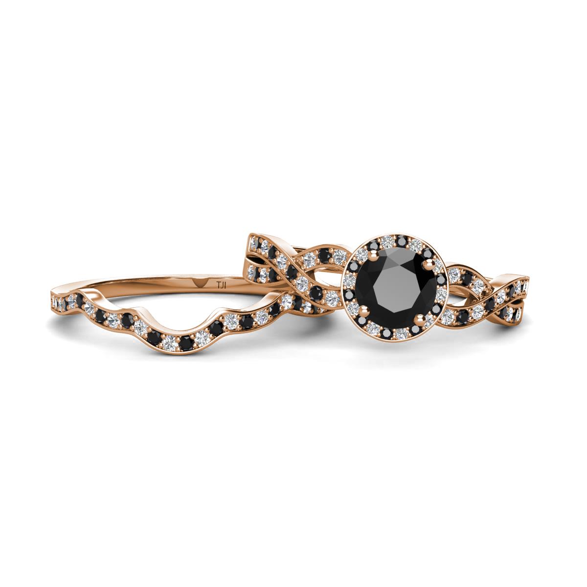 Alita Black and White Diamond Halo Bridal Set Ring 
