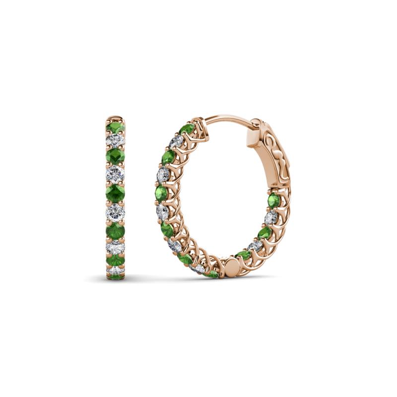 Amara Green Garnet and Diamond Hoop Earrings 