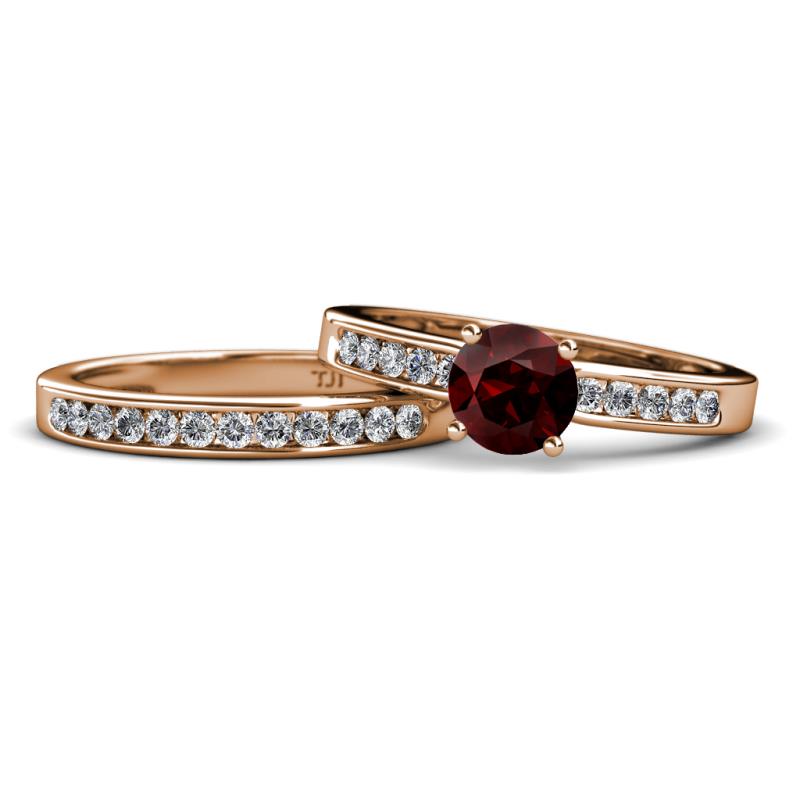 Enya 1.71 ctw Classic Red Garnet (6.50 mm) Accented Lab Grown Diamonds Bridal Set Ring  