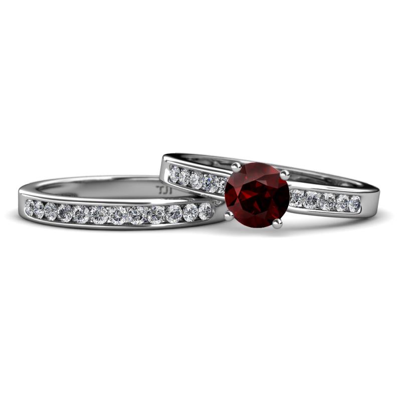 Enya 1.71 ctw Classic Red Garnet (6.50 mm) Accented Lab Grown Diamonds Bridal Set Ring  