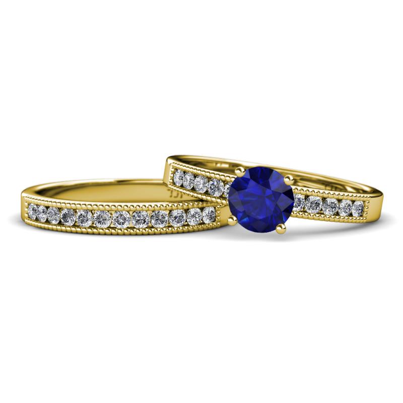 Ronia 1.81 ctw Classic Blue Sapphire (6.00 mm) Accented Lab Grown Diamonds Bridal Set Ring  