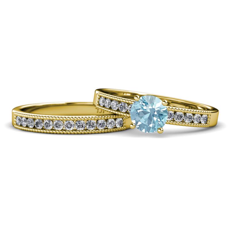 Ronia 1.53 ctw Classic Aquamarine (6.50 mm) Accented Lab Grown Diamonds Bridal Set Ring  
