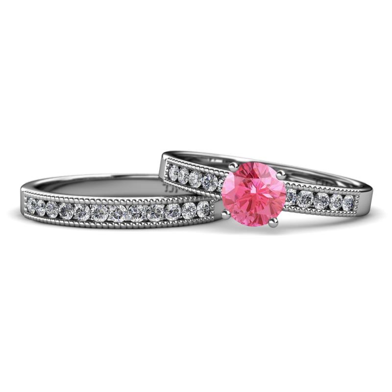 Ronia 1.53 ctw Classic Pink Tourmaline (6.50 mm) Accented Lab Grown Diamonds Bridal Set Ring  