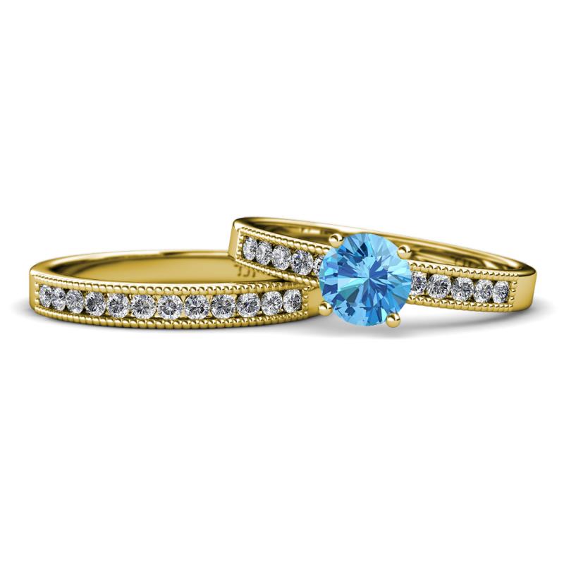 Ronia 1.61 ctw Classic Blue Topaz (6.50 mm) Accented Lab Grown Diamonds Bridal Set Ring  