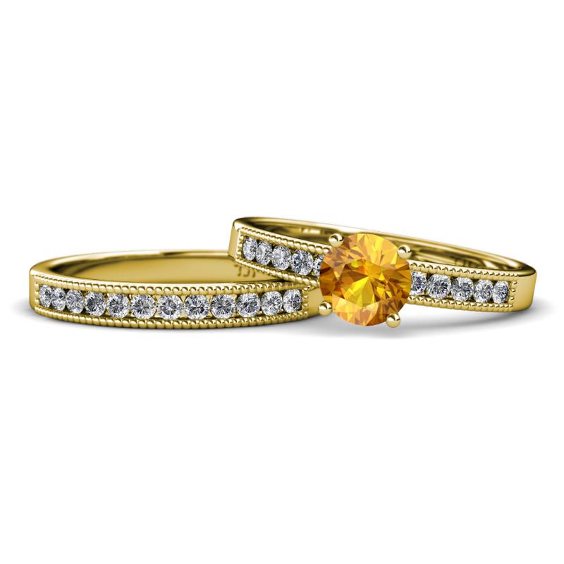 Ronia 1.53 ctw Classic Citrine (6.50 mm) Accented Lab Grown Diamonds Bridal Set Ring  