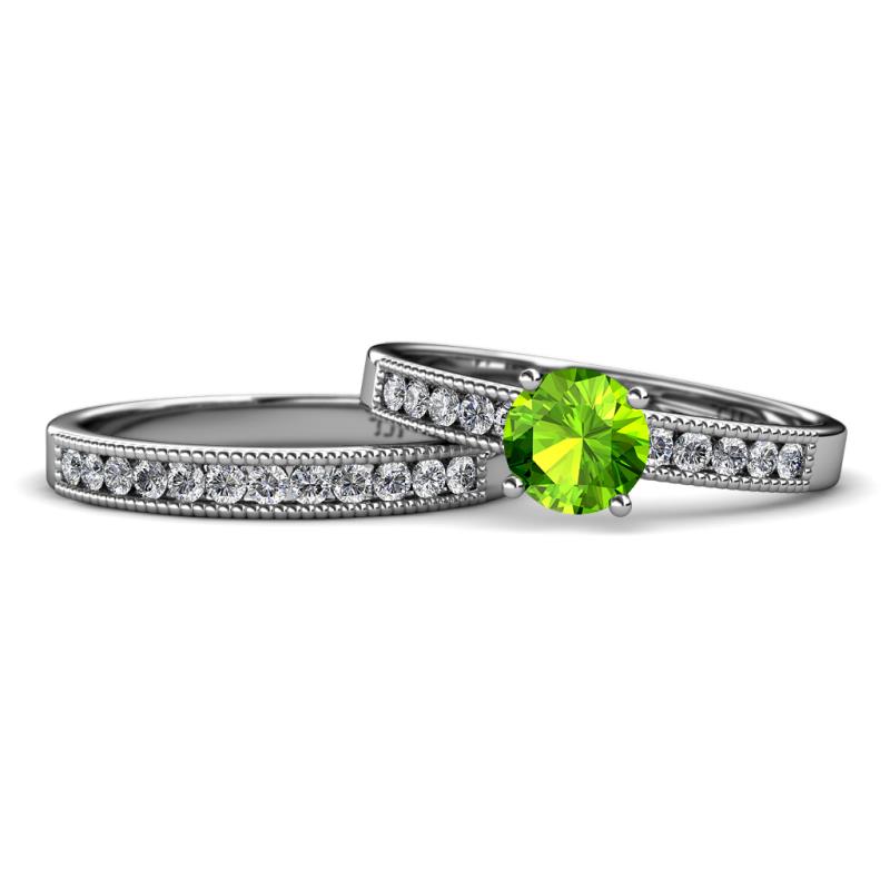 Ronia 1.76 ctw Classic Peridot (6.50 mm) Accented Lab Grown Diamonds Bridal Set Ring  